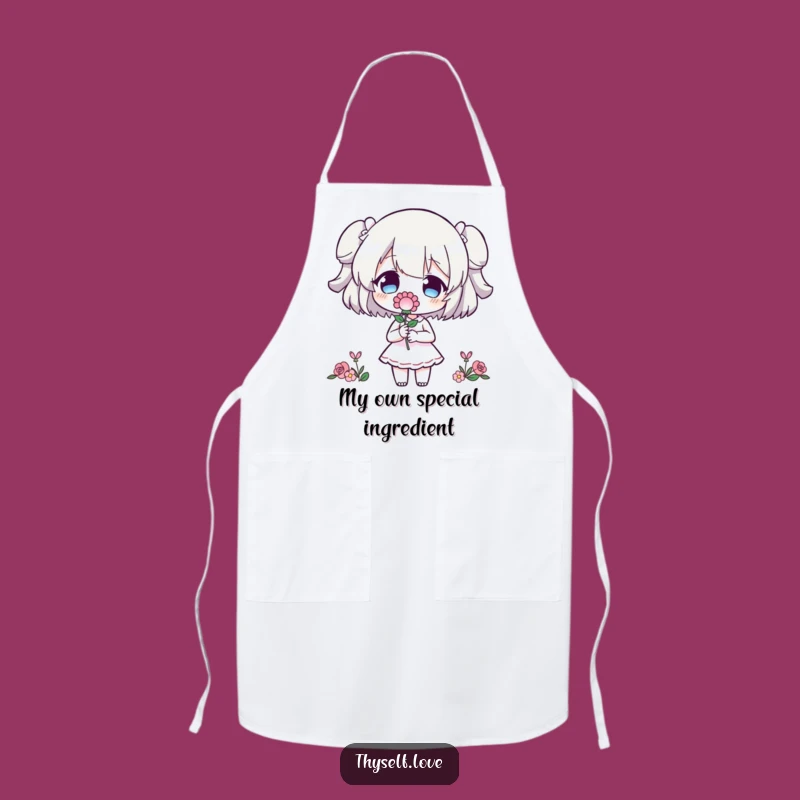 Funny Kitchen Apron: Character's Self-Love Flower Offering