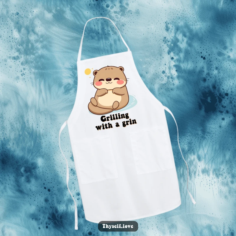 Funny apron featuring a relaxed otter floating on its back, basking in the sun, ideal for a laid-back cooking experience.