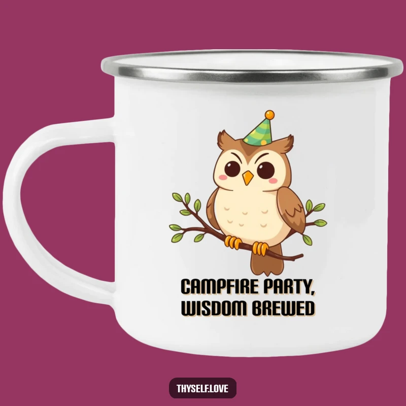 Funny Party Owl Camping Mug: Sip Your Brews with Festive Cheer