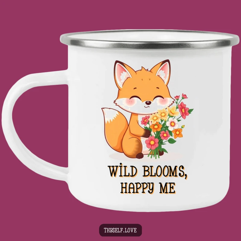 Funny Fox Flower Bouquet Camping Mug, Sip in Style Outdoors