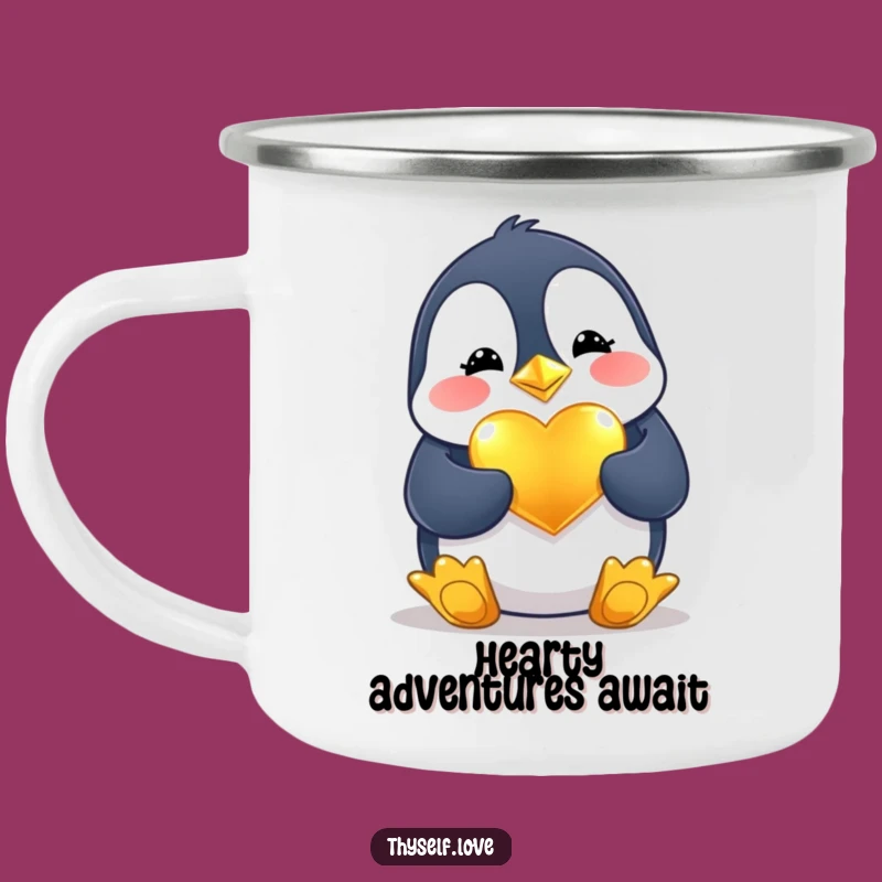Funny Penguin Heart Camping Mug: Enjoy Your Drink with Love and Cheer