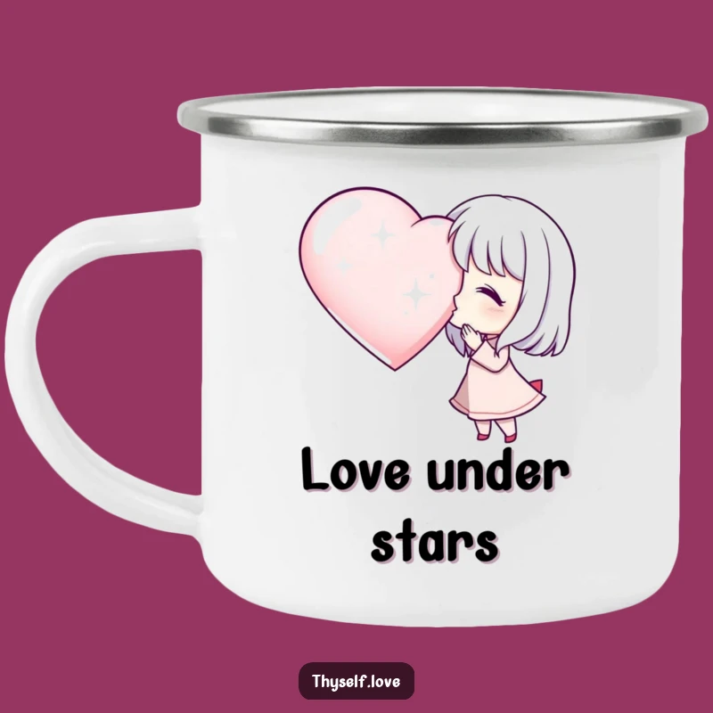 Funny Camping Mug: Kissing Character to Heart