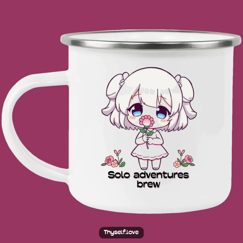 Funny Camping Mug: Self-Love Character, Flower Silhouette