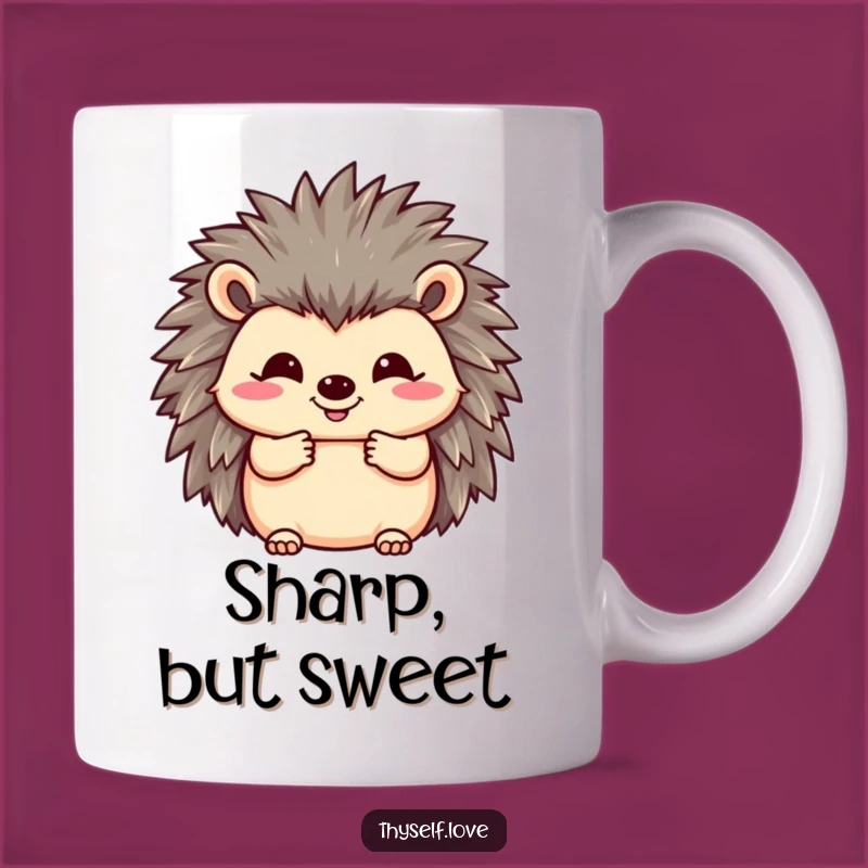 Funny Happy Hedgehog Mug: Fluffy Quills Art, Cheerful Smile, Humorous Gift