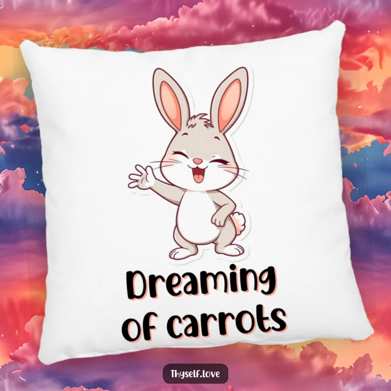 Funny pillow featuring a cheerful bunny striking a confident pose and winking, bringing softness and humor.