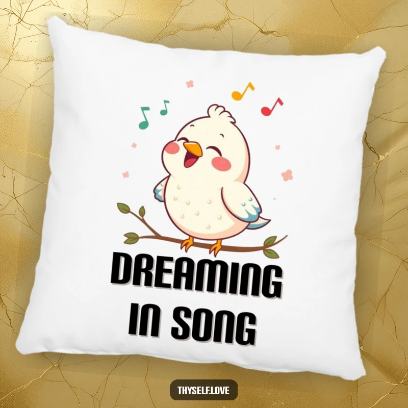 Funny pillow featuring a contented bird singing a joyful song, offering comfort and a touch of musical humor.