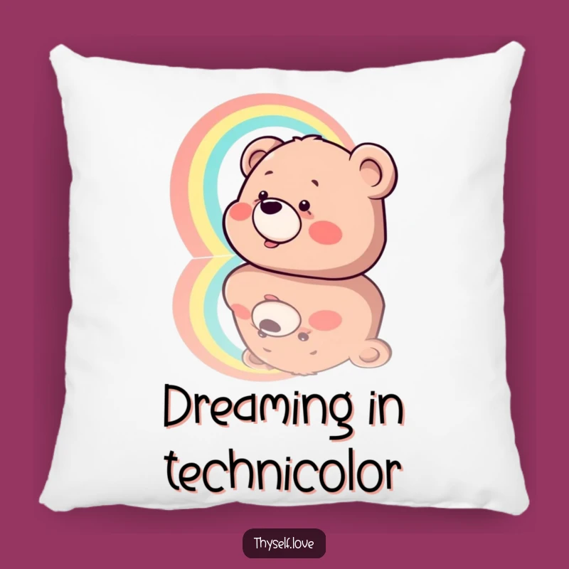 Funny Giggling Bear Rainbow Reflection Pillow, Soft & Comedic Comfort Item