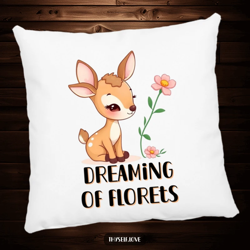 Funny pillow with a charming winking deer holding a flower, perfect for adding a humorous and cozy touch.