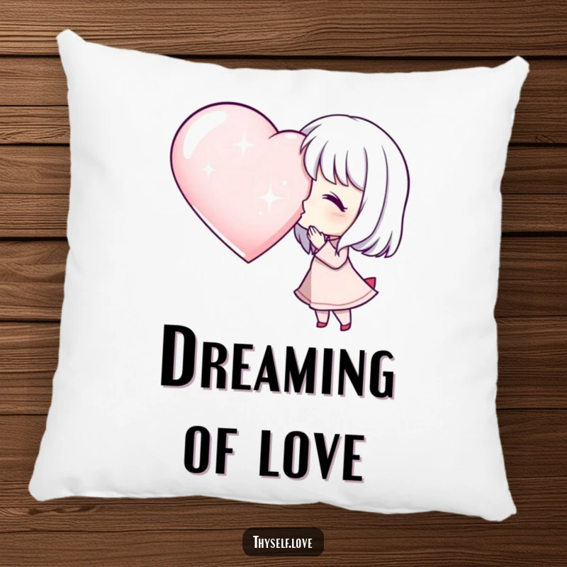 Funny Pillow: A character sending a kiss towards a shimmering heart, offering humorous comfort and affection.