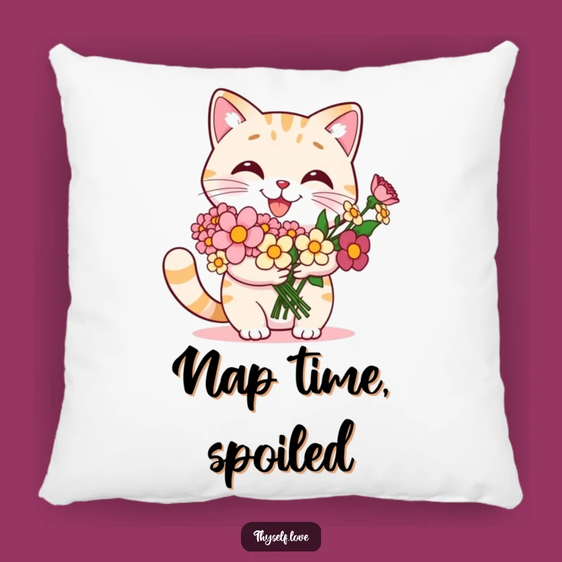Funny Cat Flower Bouquet Pillow: Cuddle Up with this Proud & Cozy Cat