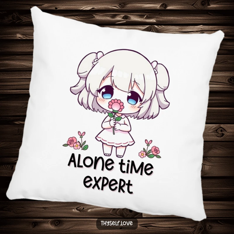 Funny Pillow: Character offers a bloom to its own reflection, a humorous and cozy statement on self-acceptance.