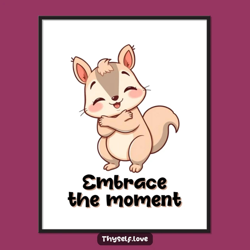 Bring a message of self-love to your digital space or walls with this funny digital art, featuring a squirrel giving itself a big hug. Instantly heartwarming!