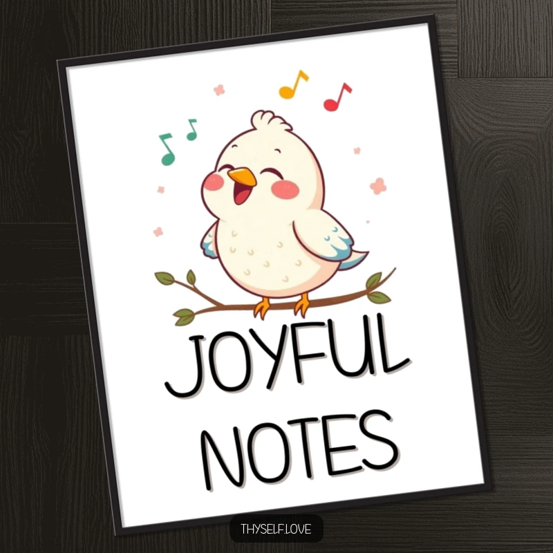Funny digital art print of a contented bird singing a joyful song, perfect for instant, humorous wall decor.