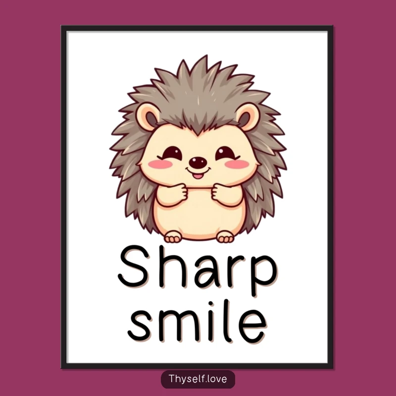 Funny Happy Hedgehog Digital Art Print: Fluffy Quills Decor, Instant Humorous Gift