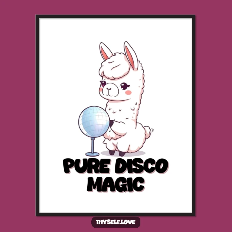 Funny Llama Disco Ball Digital Art: Sparkle Your Walls with this Hilarious Print