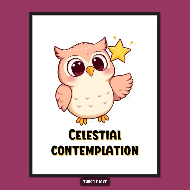 Funny Owl Starry Night Digital Art - Joyful Gaze Print Funny Gift