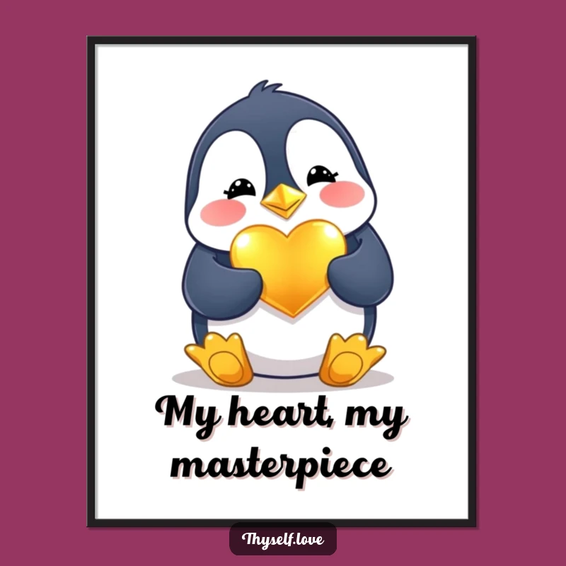 Funny Penguin Heart Digital Art: Instant Download for Heartfelt Wall Decor