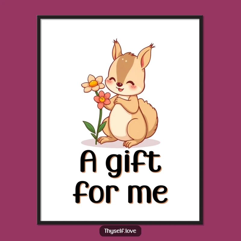 Funny Squirrel Flower Digital Art: Whimsical Print, Instant Funny Gift