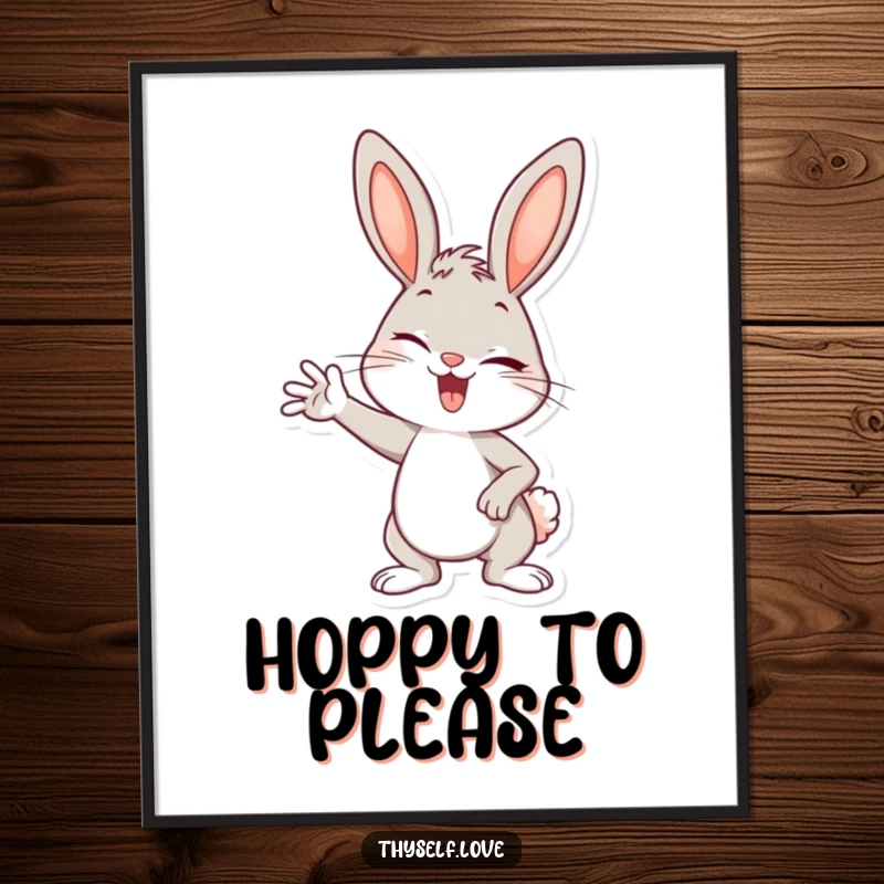 Funny digital art print of a cheerful bunny striking a confident pose and winking, radiating playful energy.