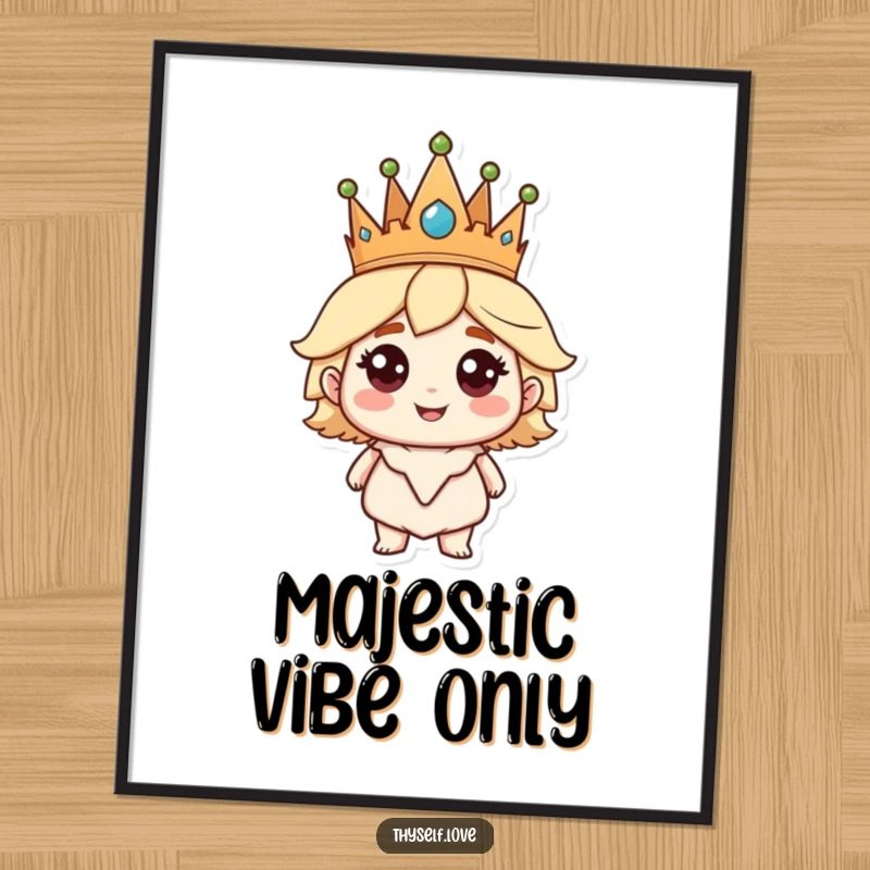 Funny Digital Art Print: A character wearing a crown smiles with assurance, a humorous statement of self-worth.