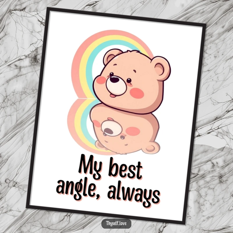 Funny Digital Art: A bear's joyful giggles reflected in a mirror, creating a vibrant rainbow, offered as an instant downloadable print.