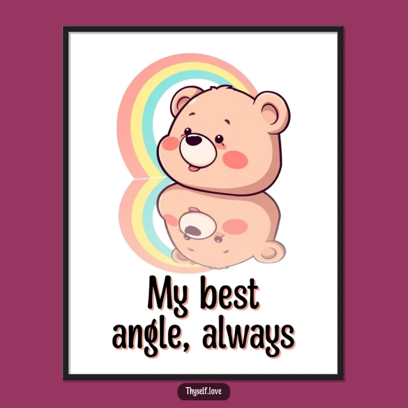 Funny Giggling Bear Rainbow Reflection Digital Art, Instant Joy for Your Walls
