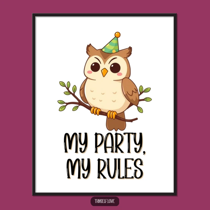 Funny Party Owl Digital Art: Instantly Download Festive, Hilarious Wall Decor