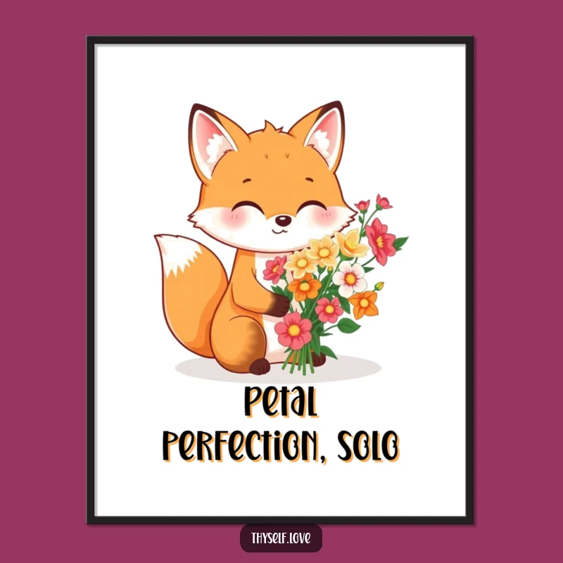 Funny Fox Flower Bouquet Digital Art, Instant Charm for Your Walls