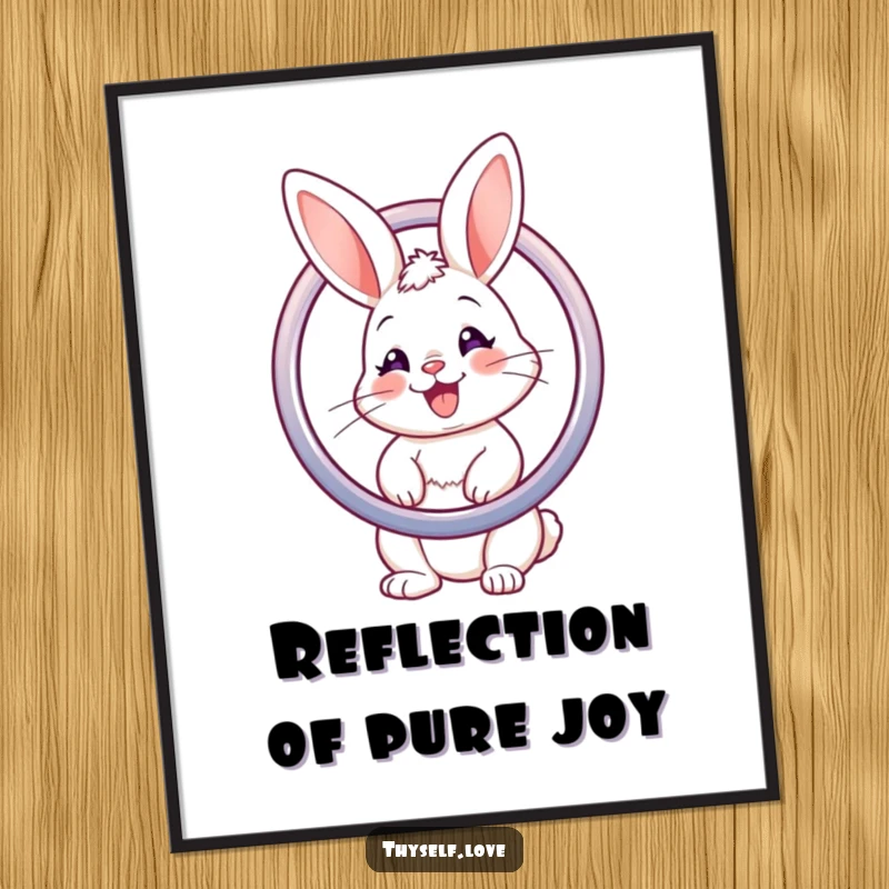 Funny digital art print of a bunny admiring its reflection in a shiny mirror, ready for instant download.