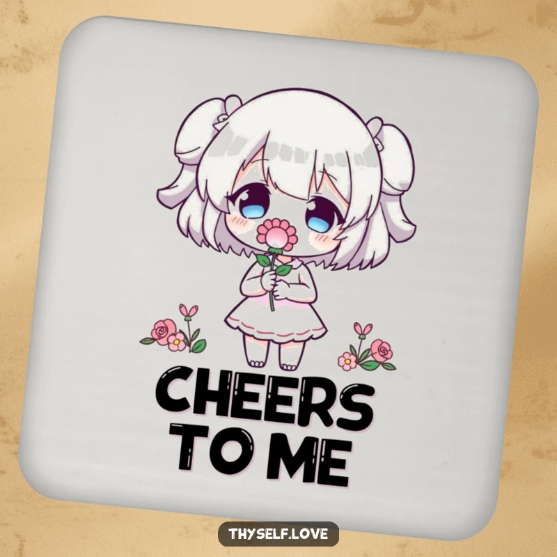 Funny Drink Coaster: Character giving a bloom to its own outline, a humorous guardian for your drinks.