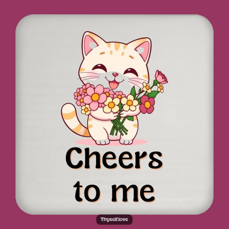 Funny Cat Flower Bouquet Coaster: Protect Surfaces with Feline Pride