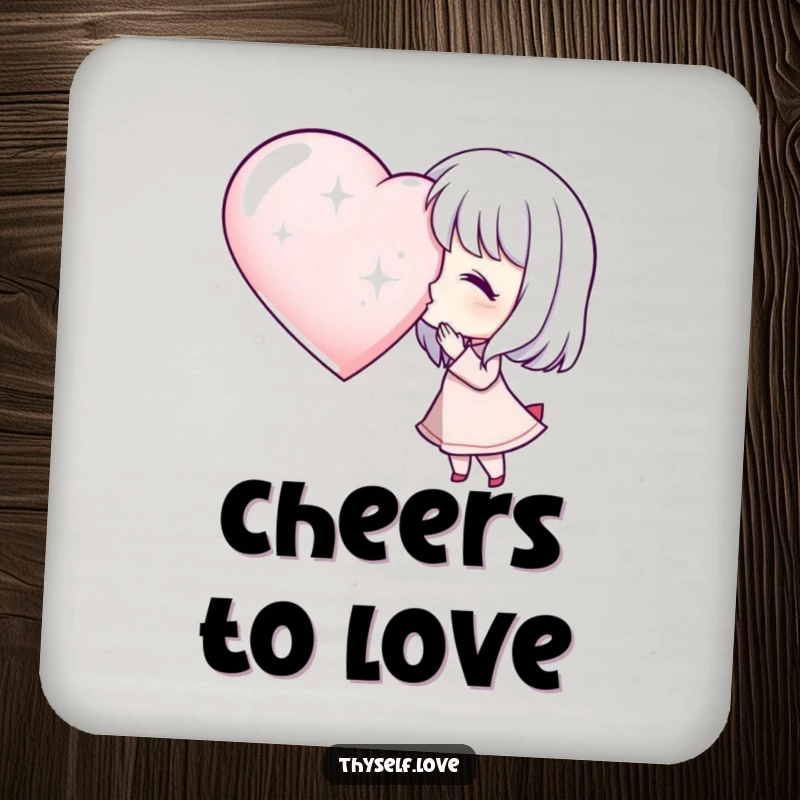 Funny Drink Coaster: Character blowing a kiss to a shimmering heart, a humorous and protective addition to any surface.