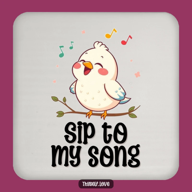 Funny Contented Bird Drink Coaster: Joyful Song Art, Humorous Table Protection Gift