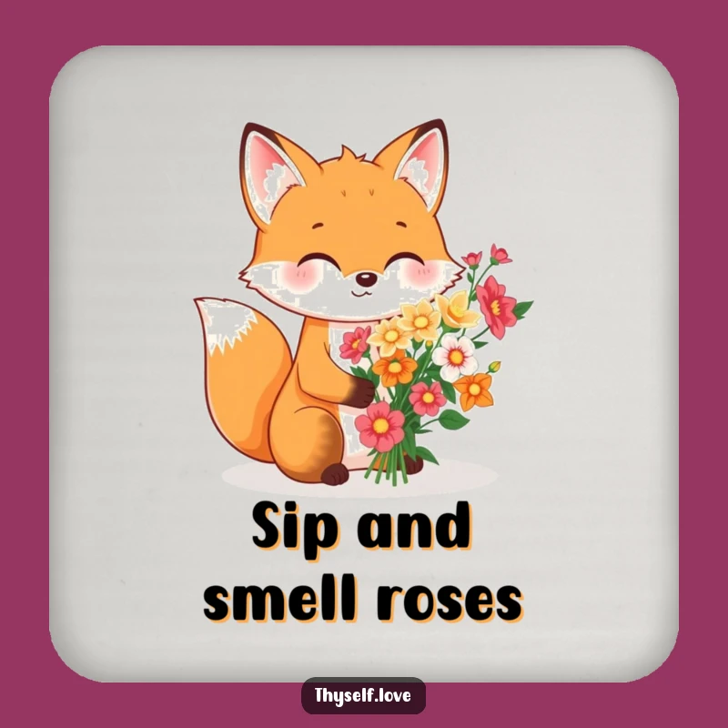 Funny Fox Flower Bouquet Coaster, Protect Surfaces with Floral Humor