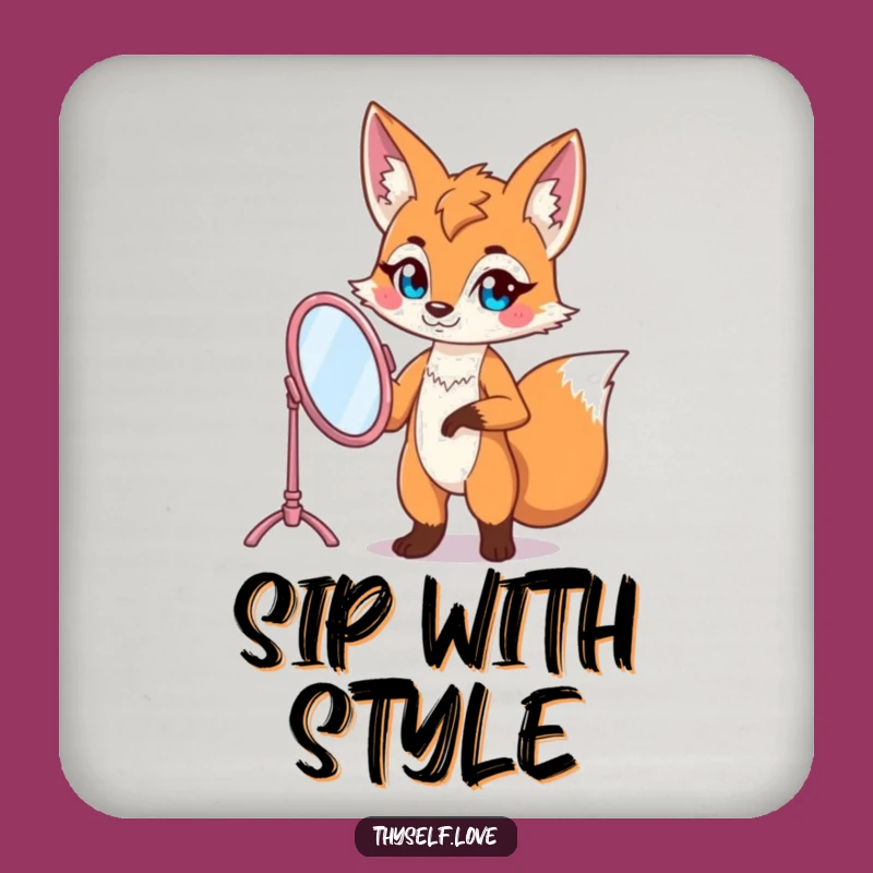 Funny Fox Vanity Mirror Coaster: Protect Surfaces with Sassy Style