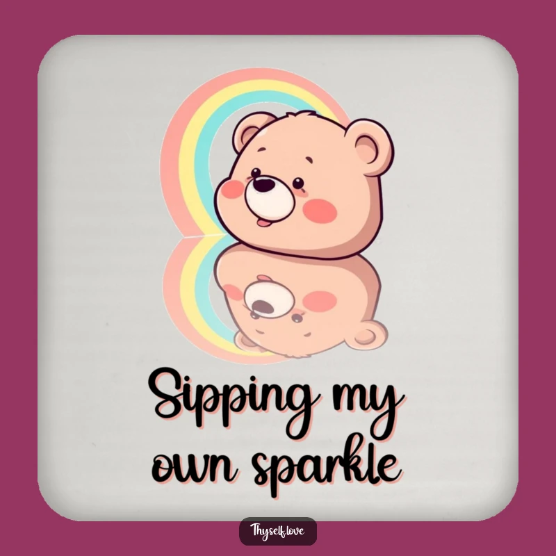 Funny Giggling Bear Rainbow Reflection Coaster, Protect Surfaces with Humor