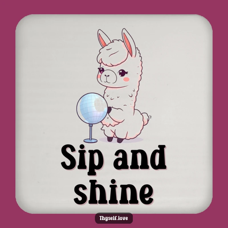 Funny Llama Disco Ball Coaster: Protect Surfaces with Sparkle and Humor