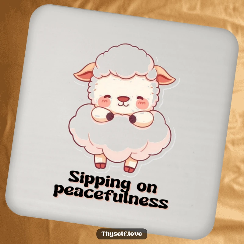 Funny Coasters: A happy sheep peacefully embracing a fluffy cloud, adding a touch of serene humor to your drink setup.