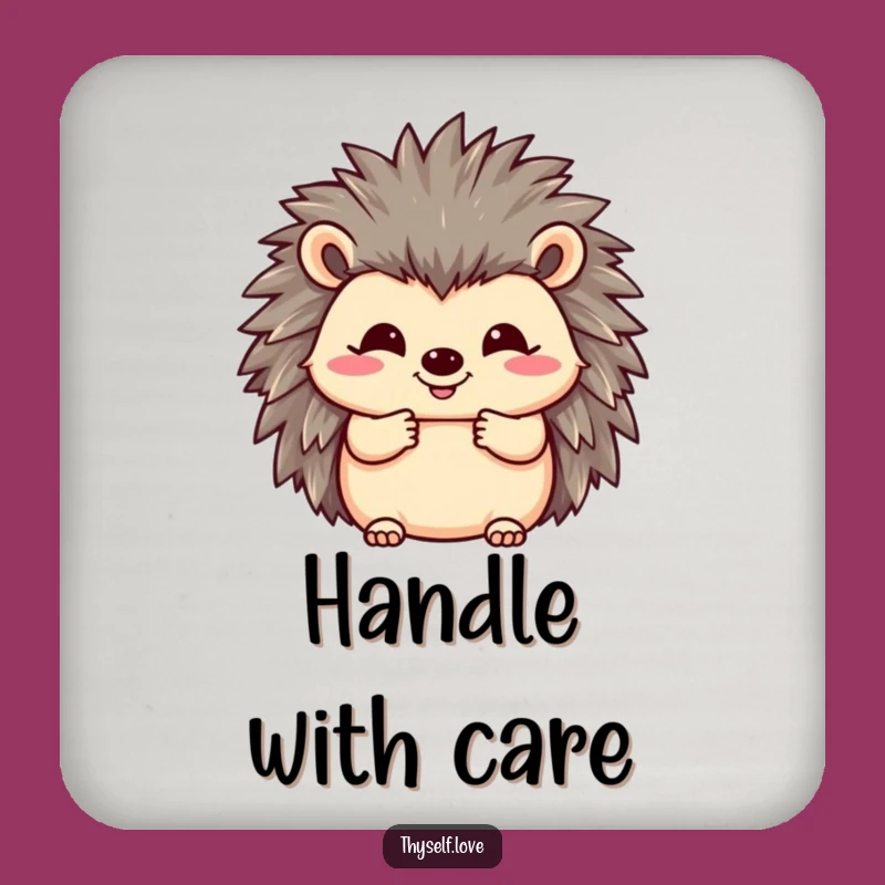Funny Happy Hedgehog Drink Coaster: Fluffy Quills Art, Humorous Table Protection Gift