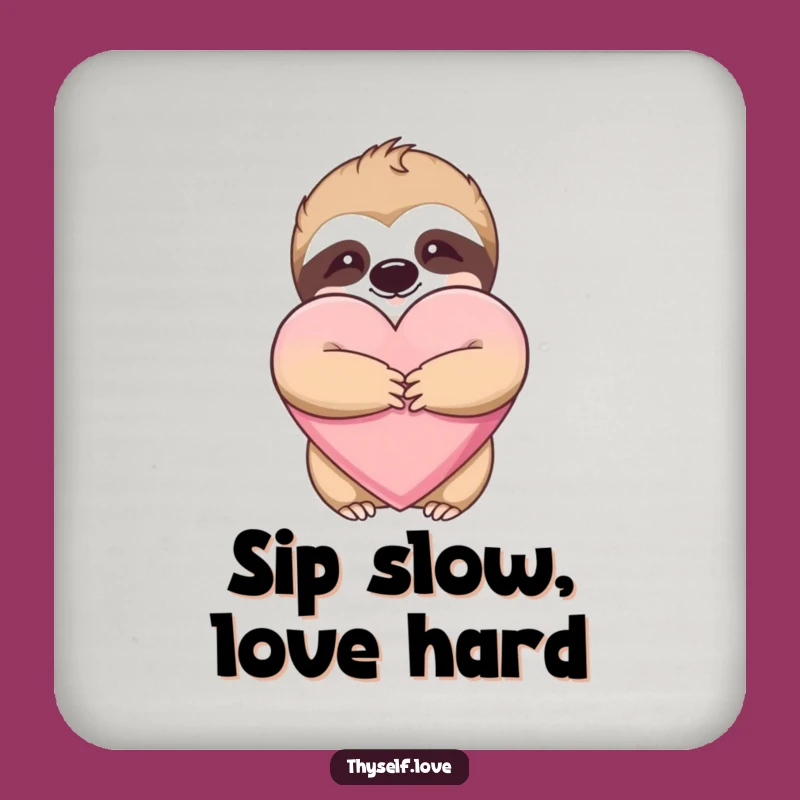 Funny Sloth Hugging Heart Coaster - Protects Surfaces Hilariously