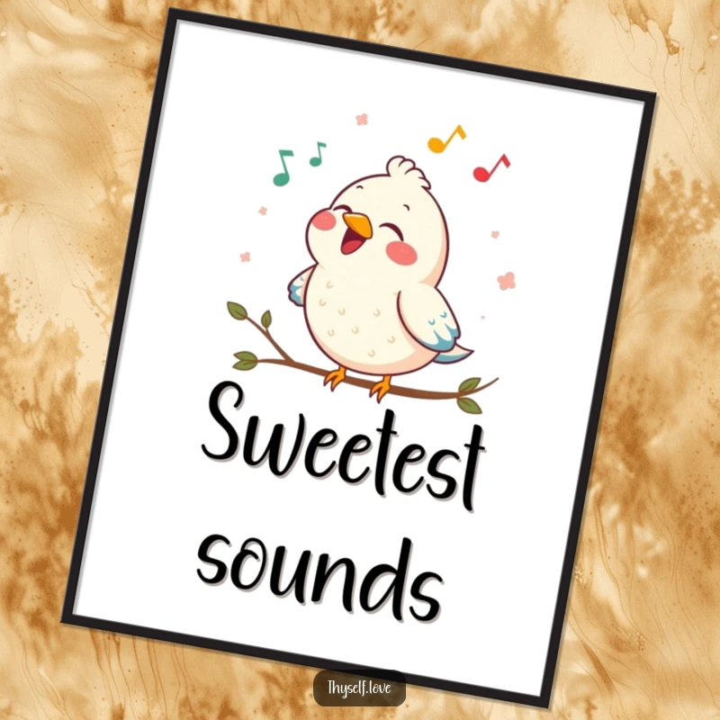Funny poster of a contented bird singing a joyful song, bringing cheerful vibes and humorous art into any room.