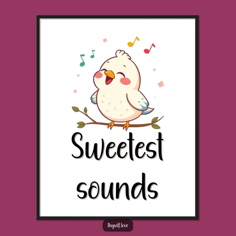 Funny Contented Bird Poster: Joyful Song Wall Art, Humorous & Cheerful Gift