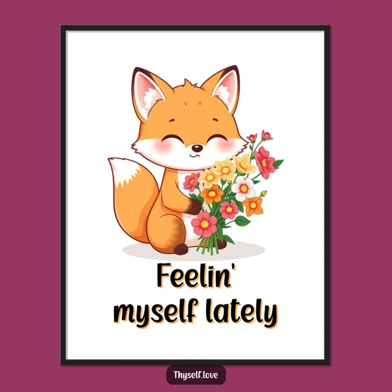 Funny Fox Flower Bouquet Poster, Charming Wall Art for a Cheerful Home