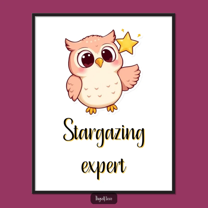Funny Owl Star Gaze Poster - Enchanting Night Sky Art Funny Gift