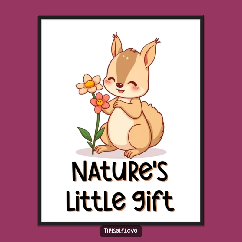 Funny Squirrel Flower Poster: Whimsical Reflection Art, Perfect Funny Gift