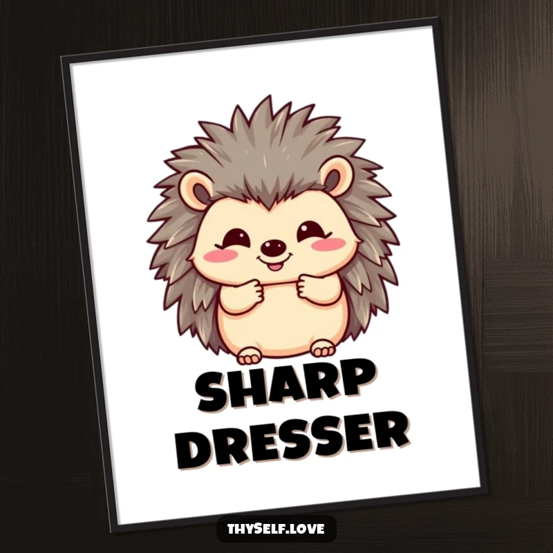 Funny poster of a happy hedgehog fluffing its quills with a smile, bringing cheerful hedgehog humor to any wall.