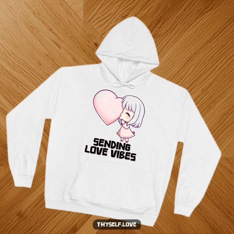 Funny Hoodie: A character sends a kiss to a shimmering heart, a humorous and cozy way to share affection.