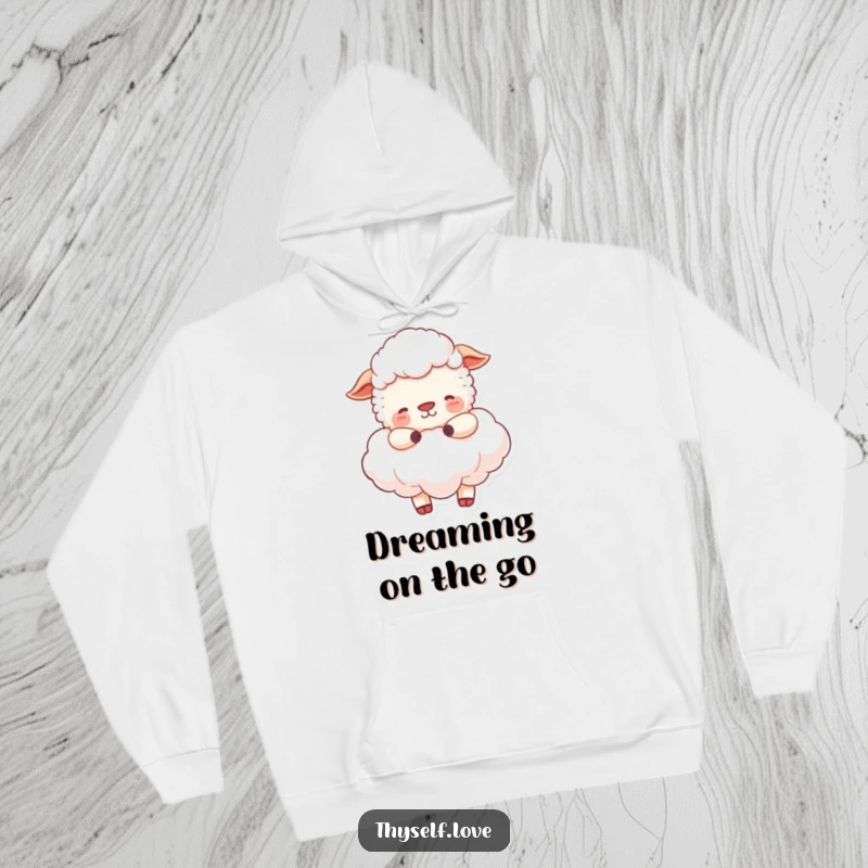 Funny Hoodie: A happy sheep embraces a fluffy cloud, bringing a sense of calm and humor to this cozy hoodie.