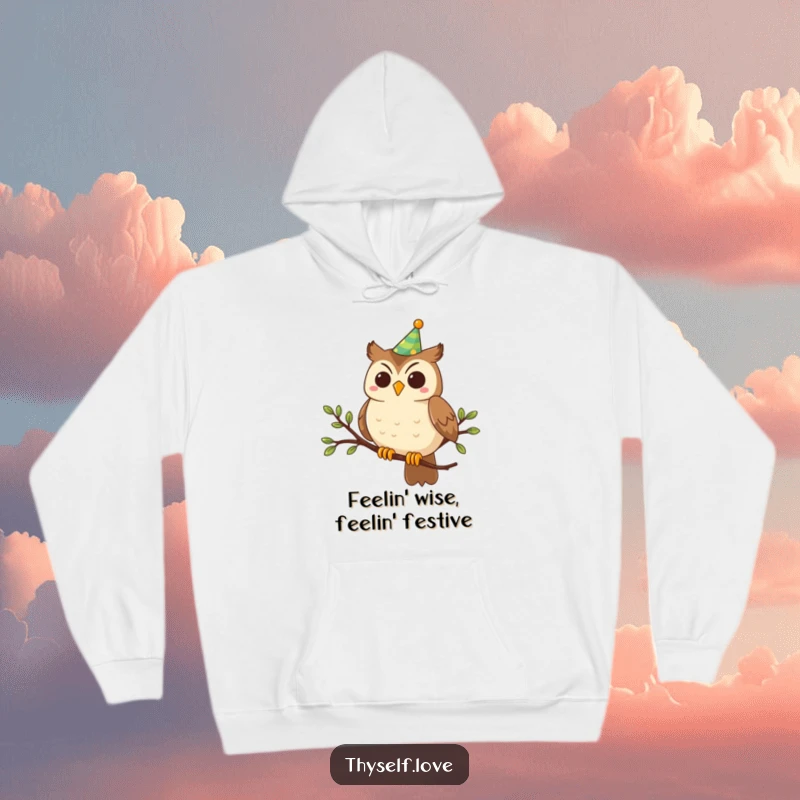 Funny Hoodie: A cheerful owl sporting a party hat is ready to party on this cozy and humorous hoodie.