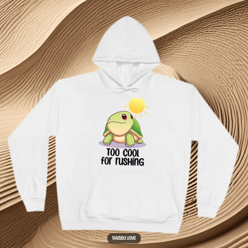 Funny hoodie depicting a happy turtle basking in a sunbeam, radiating warmth and a hilariously laid-back attitude. An excellent funny gift choice.